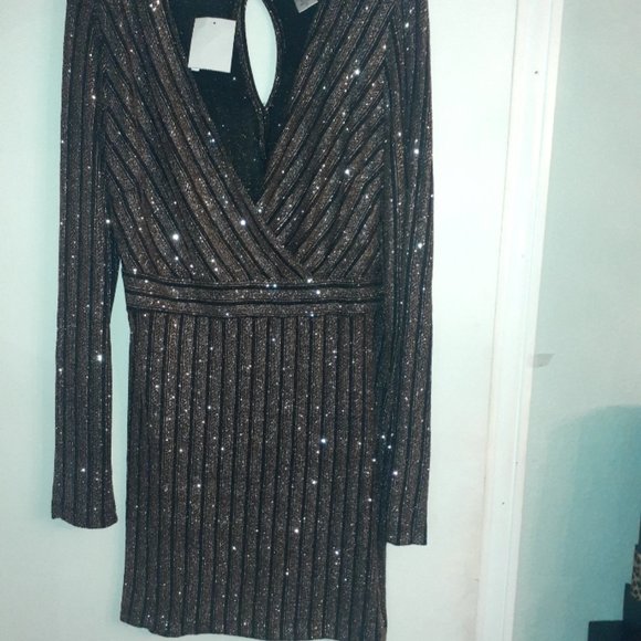 ZHENZI V Neck Sparkle Dress
